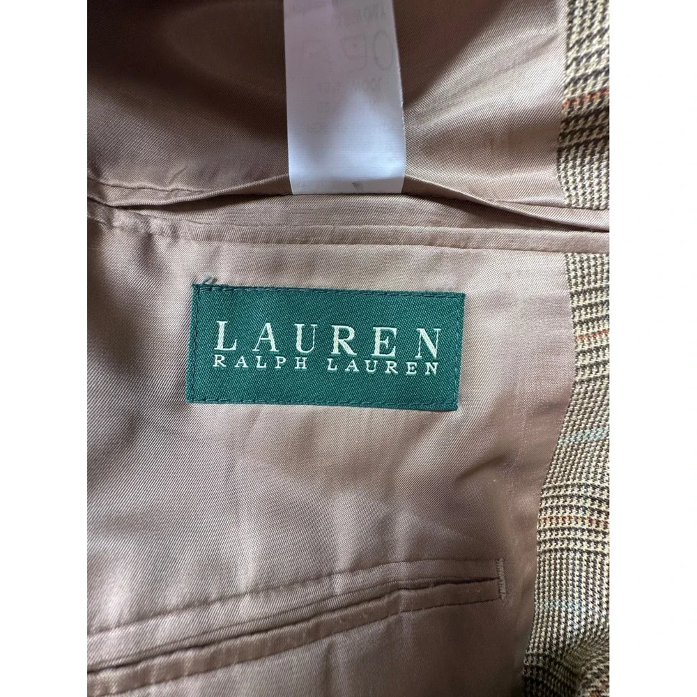 Lauren Ralph Lauren Blazer Mens 44R Tan Glen Plaid Silk Wool Sport Coat